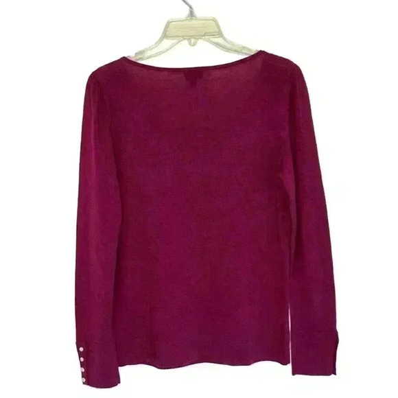 Talbots Sweater Pure Merino Wool Scoop Neck sz M Purple Puff Sleeve - Picture 2 of 6